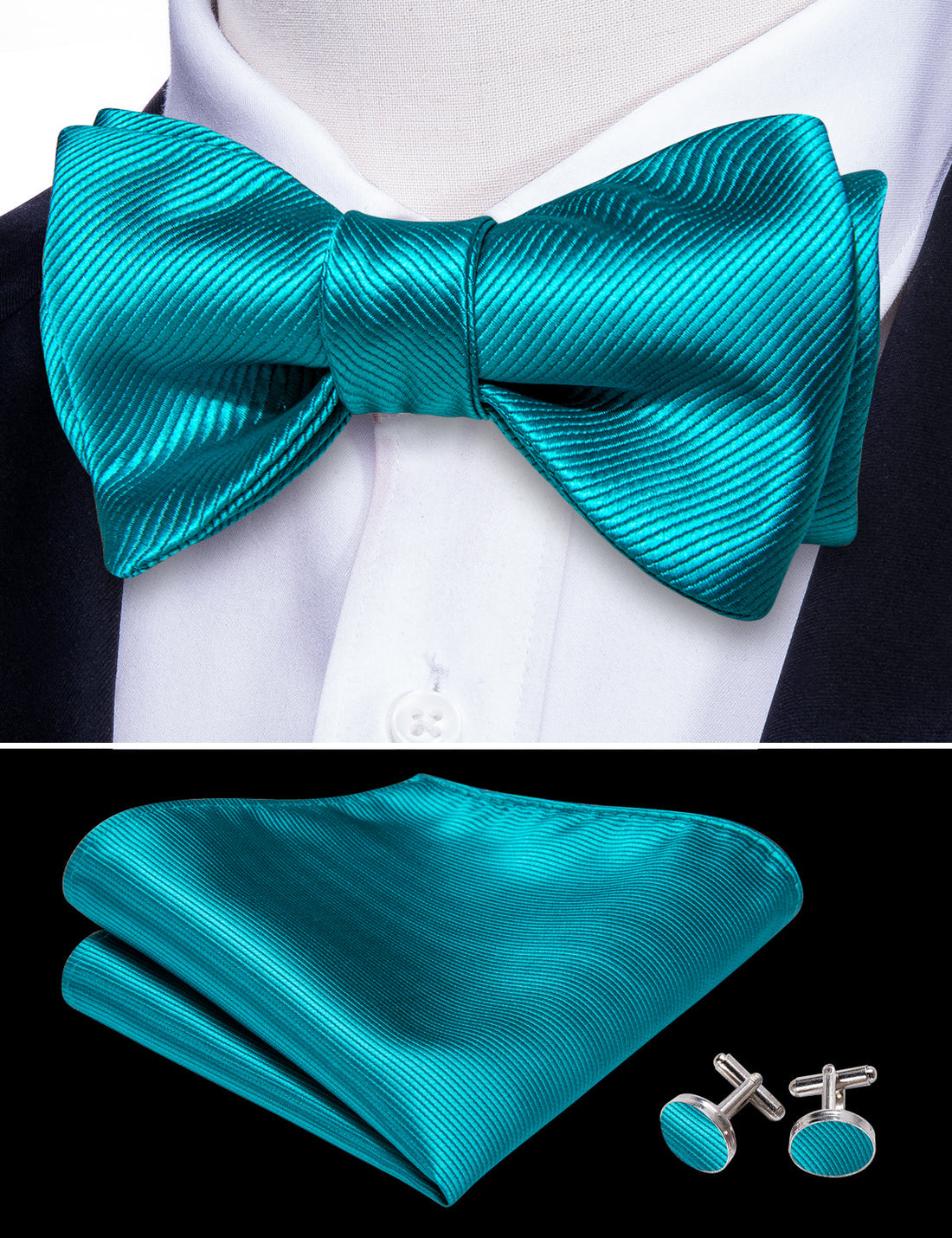 Blue Solid Bow Tie Set bow ties - Sophisticated Gentlemen