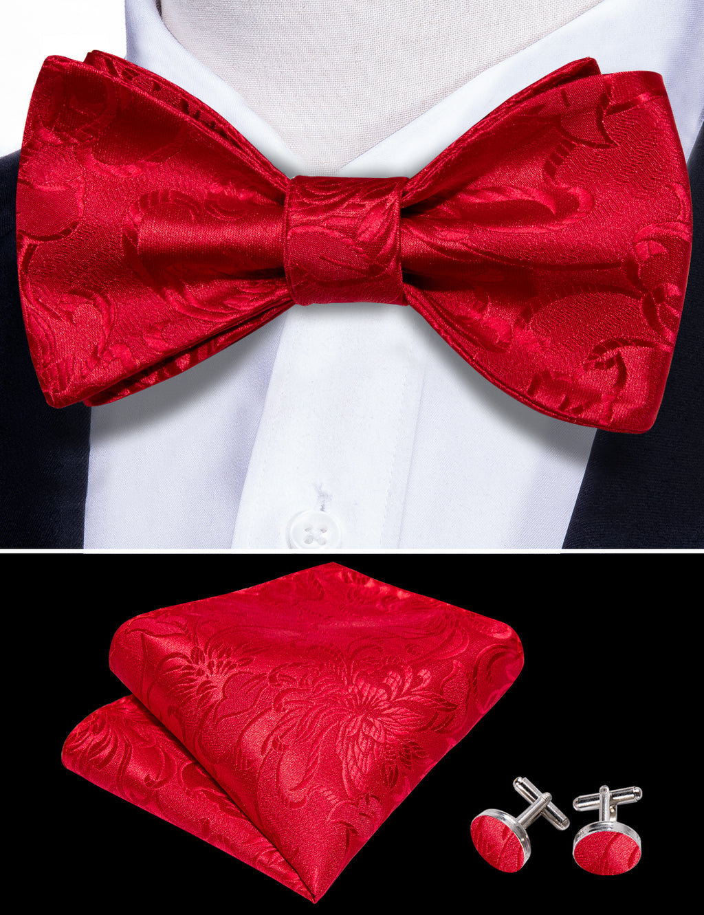 Red Floral Bow Tie Set bow ties - Sophisticated Gentlemen