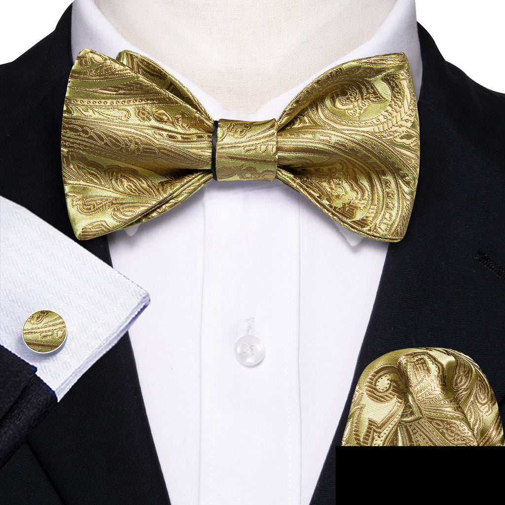 Gold Paisley Bow Tie Set bow ties - Sophisticated Gentlemen