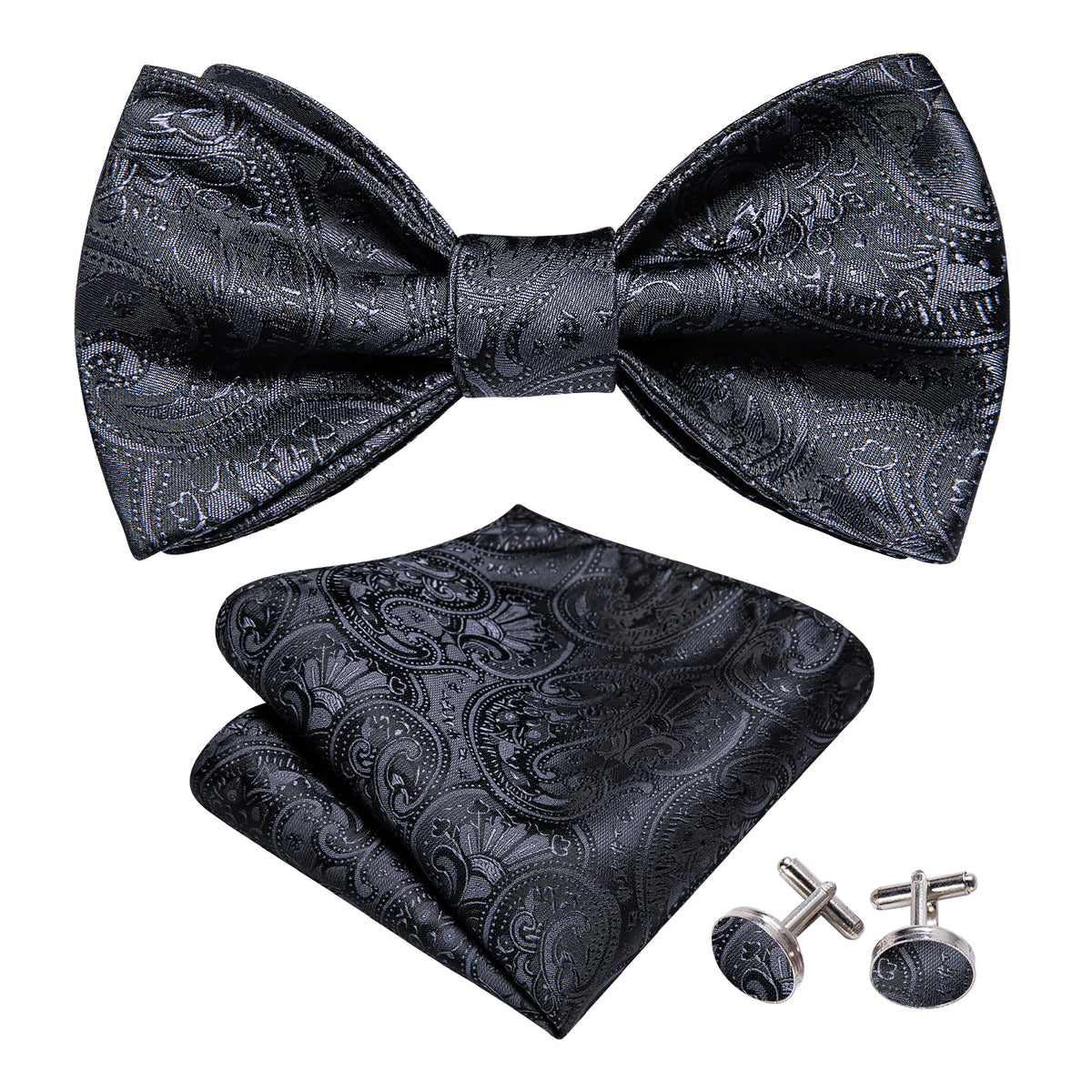 Black Paisley Bow Tie Set bow ties - Sophisticated Gentlemen