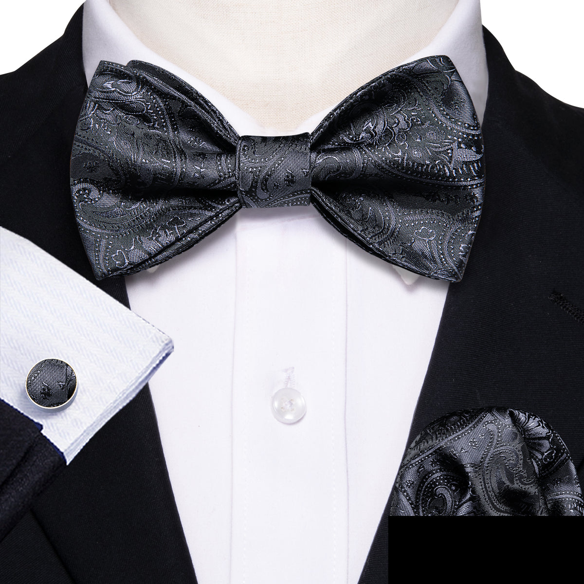 Black Paisley Bow Tie Set bow ties - Sophisticated Gentlemen