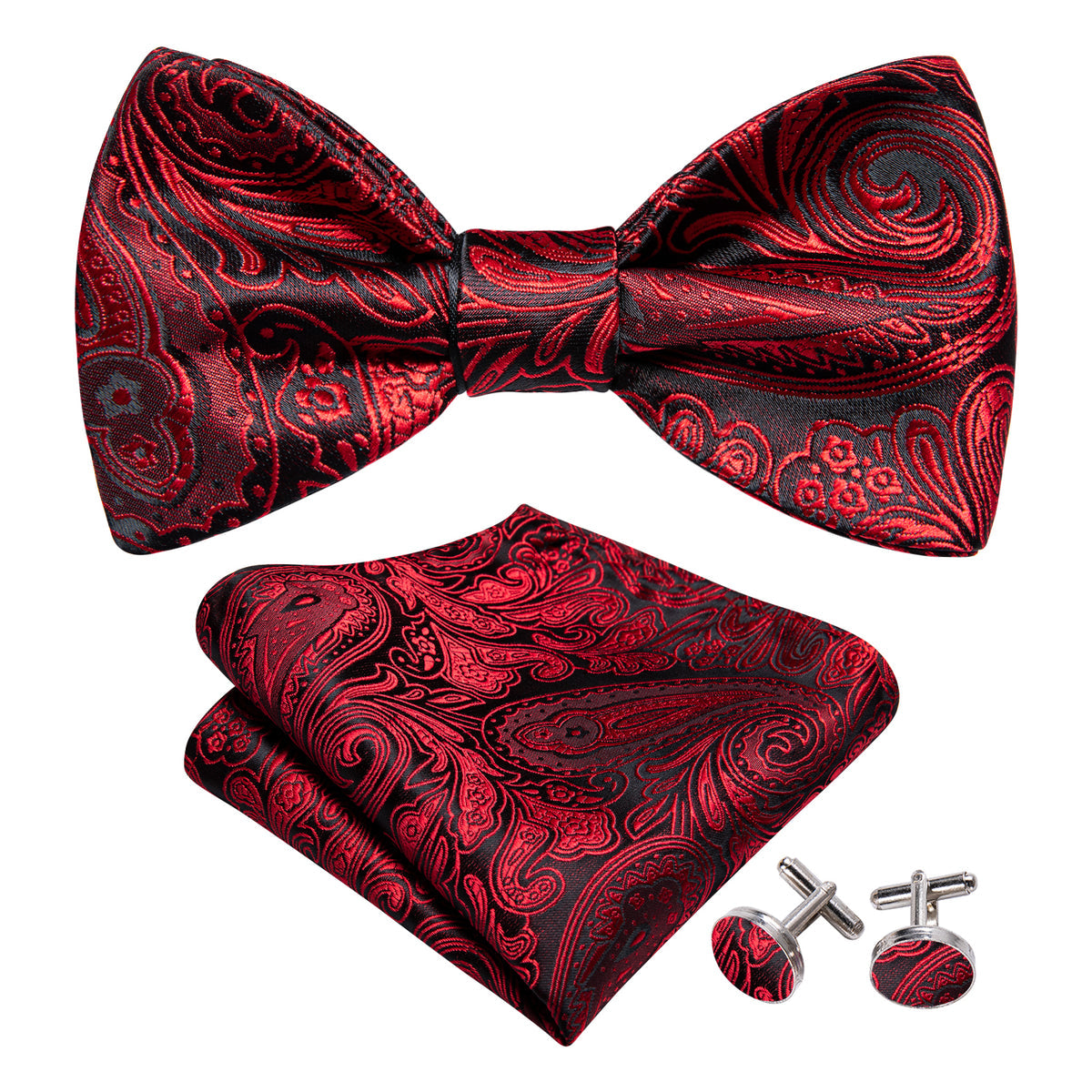 Black Red Paisley Bow Tie Set bow ties - Sophisticated Gentlemen