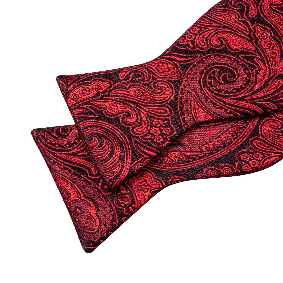 Black Red Paisley Bow Tie Set bow ties - Sophisticated Gentlemen