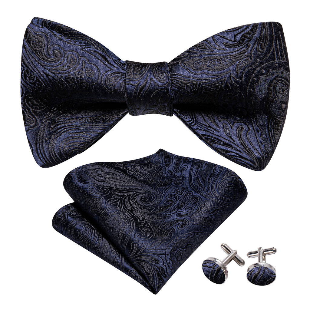 Blue Black Paisley Bow Tie Set bow ties - Sophisticated Gentlemen