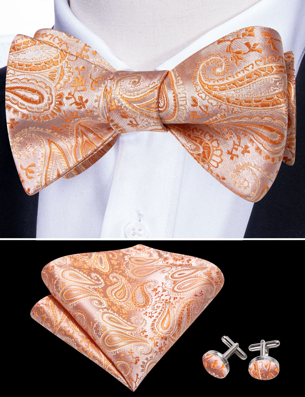 Orange Paisley Bow Tie Set bow ties - Sophisticated Gentlemen