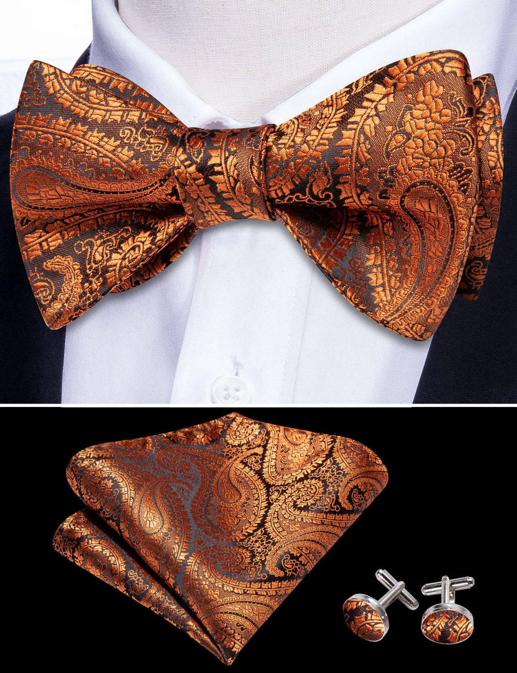 Brown Paisley Bow Tie Set bow ties - Sophisticated Gentlemen