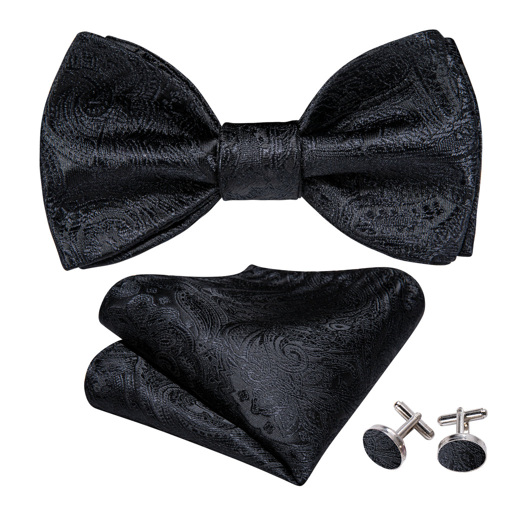 Black Paisley Bow Tie Set bow ties - Sophisticated Gentlemen