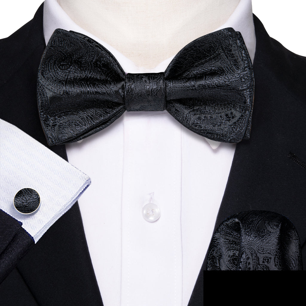 Black Paisley Bow Tie Set bow ties - Sophisticated Gentlemen