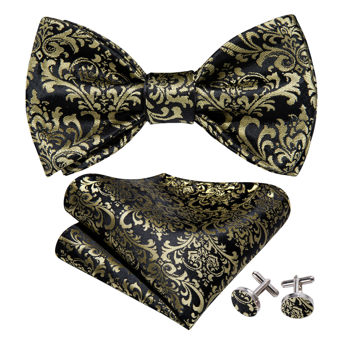 Black Yellow Floral Bow Tie Set bow ties - Sophisticated Gentlemen