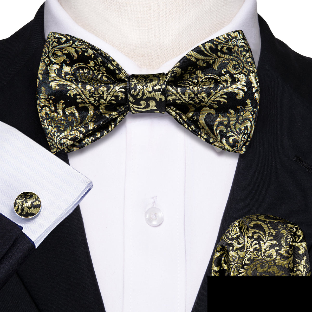 Black Yellow Floral Bow Tie Set bow ties - Sophisticated Gentlemen