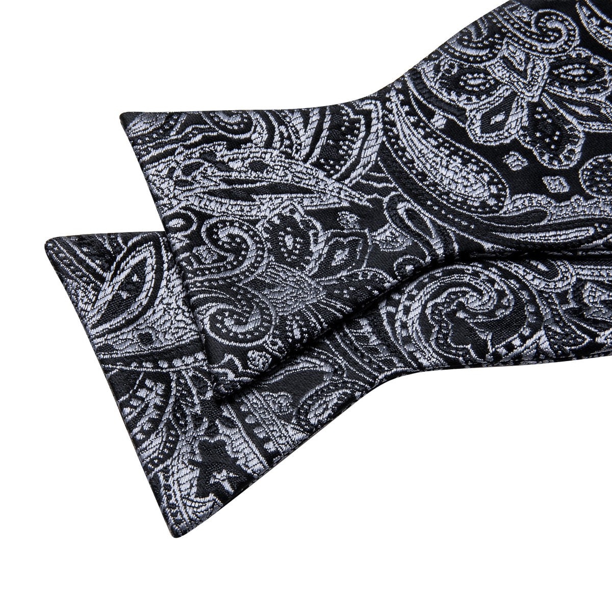 Grey Black Gold Paisley Bow Tie Set bow ties - Sophisticated Gentlemen