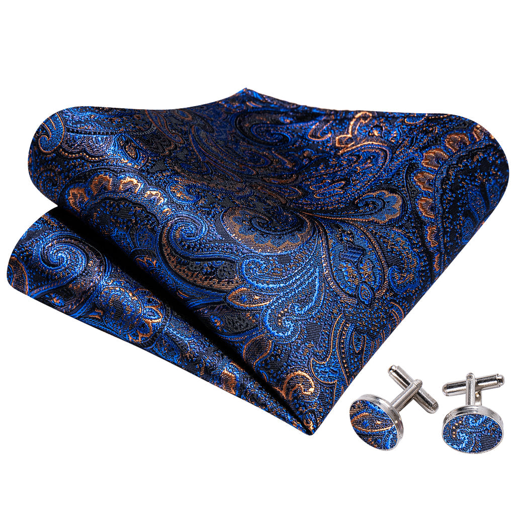 Blue Gold Paisley Bow Tie Set bow ties - Sophisticated Gentlemen