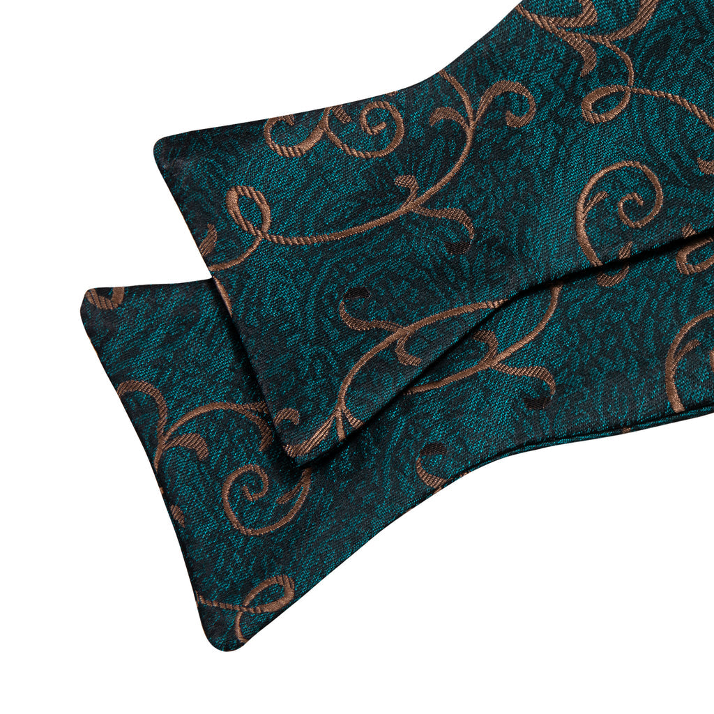 Green Gold Jacquard Floral Woven Silk Bow Tie Set bow ties - Sophisticated Gentlemen