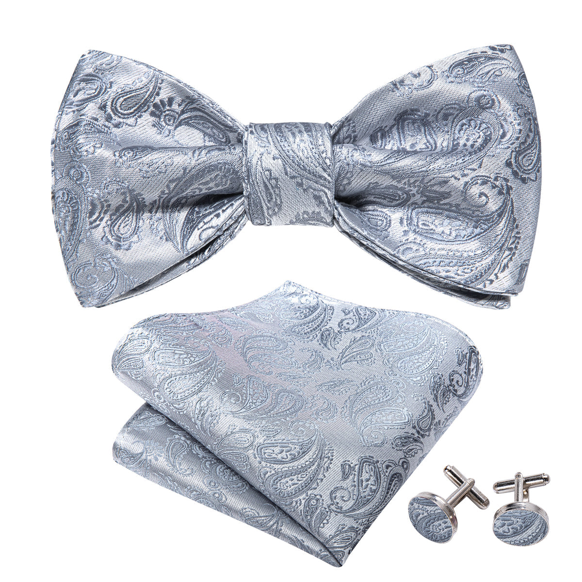 Silver Paisley Paisley Bow Tie Set bow ties - Sophisticated Gentlemen