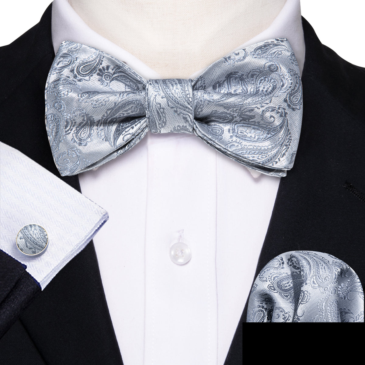 Silver Paisley Paisley Bow Tie Set bow ties - Sophisticated Gentlemen
