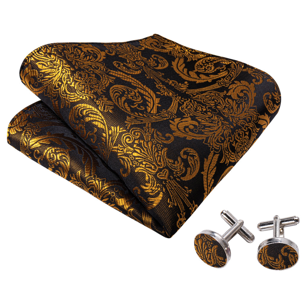 Gold Black Paisley Silk Bow Tie Set bow ties - Sophisticated Gentlemen