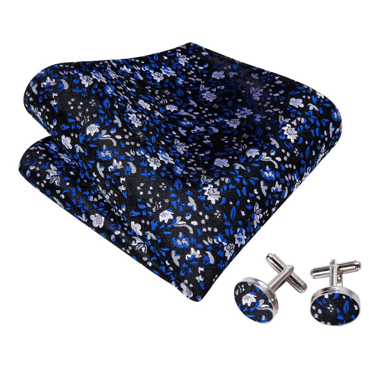 Black Blue Flower Silk Bow Tie Set bow ties - Sophisticated Gentlemen