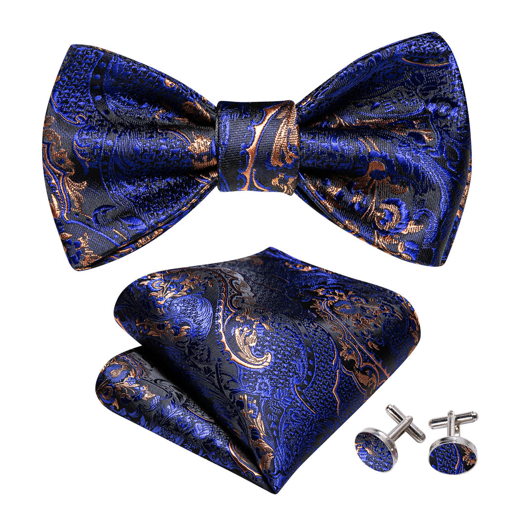 Blue Brown Paisley Silk Bow Tie Set bow ties - Sophisticated Gentlemen