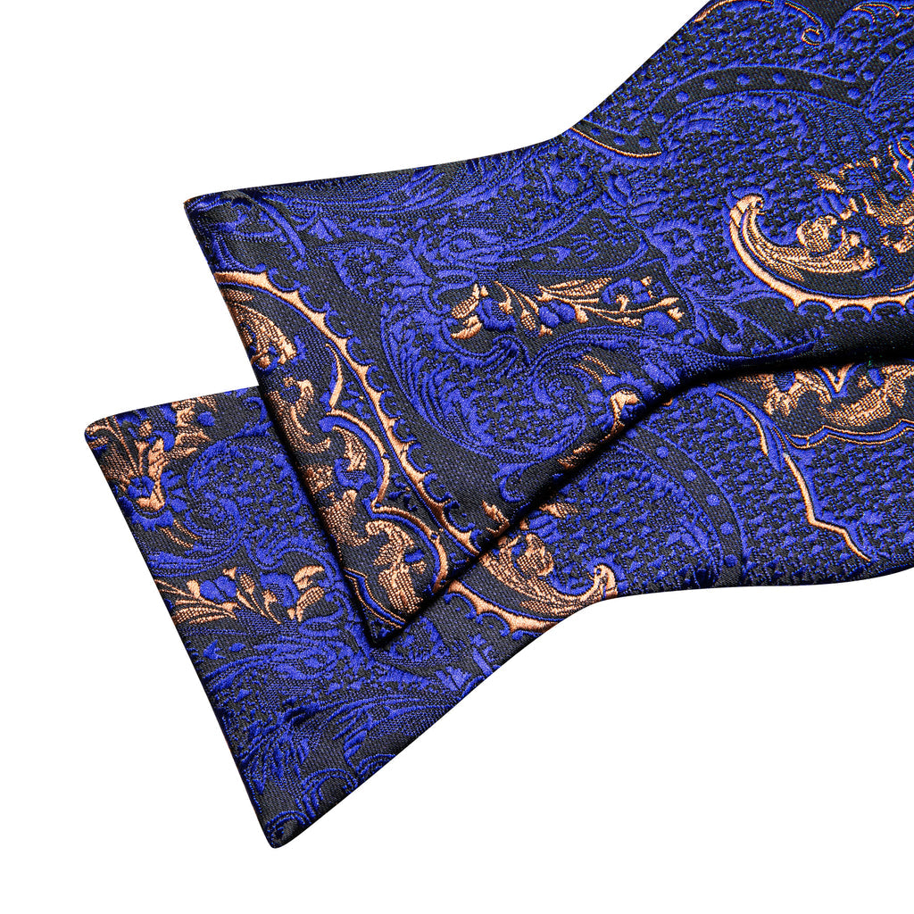 Blue Brown Paisley Silk Bow Tie Set bow ties - Sophisticated Gentlemen