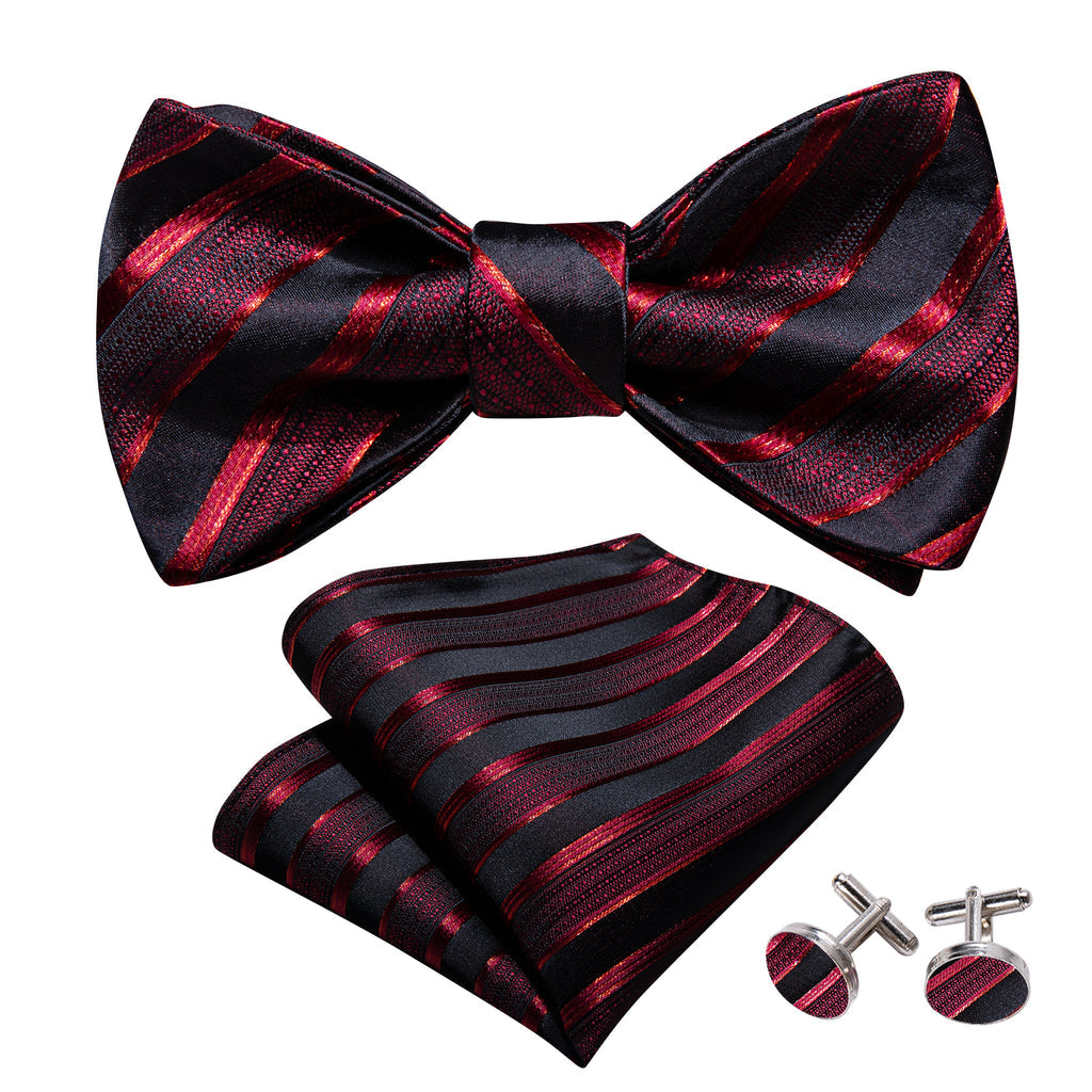 Red Black Striped Silk Bow Tie Set bow ties - Sophisticated Gentlemen