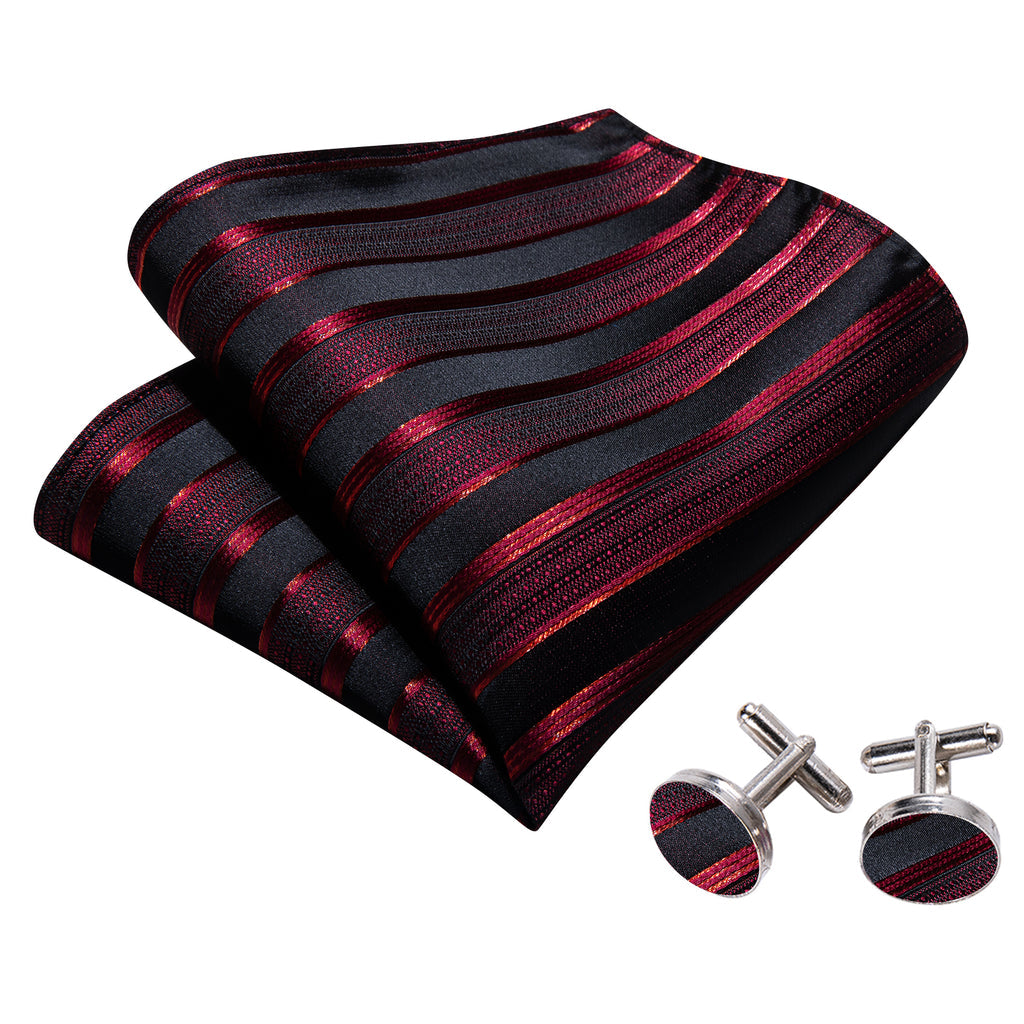 Red Black Striped Silk Bow Tie Set bow ties - Sophisticated Gentlemen