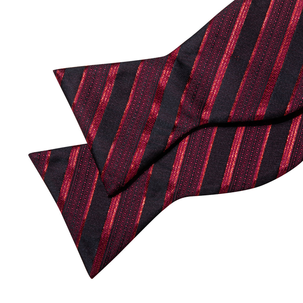 Red Black Striped Silk Bow Tie Set bow ties - Sophisticated Gentlemen