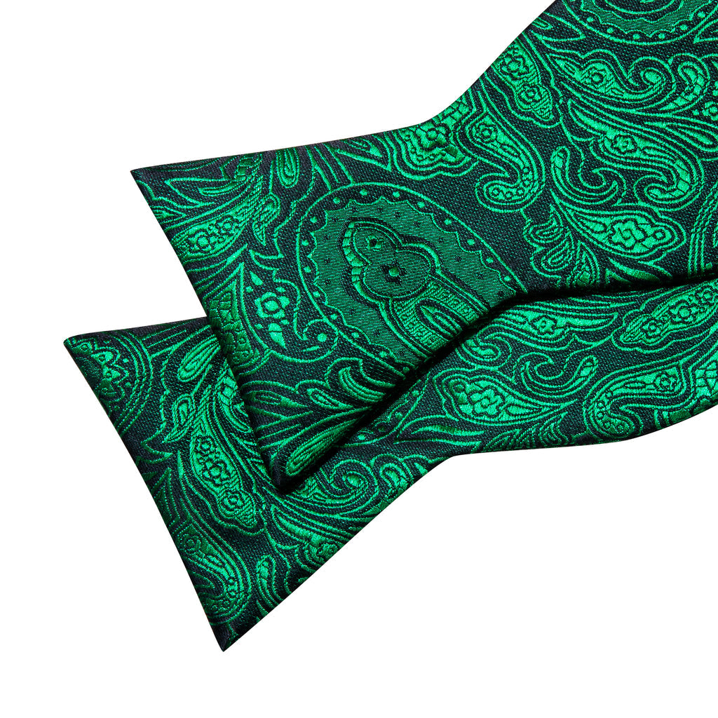 Olive Green Paisley Silk Bow Tie Set bow ties - Sophisticated Gentlemen