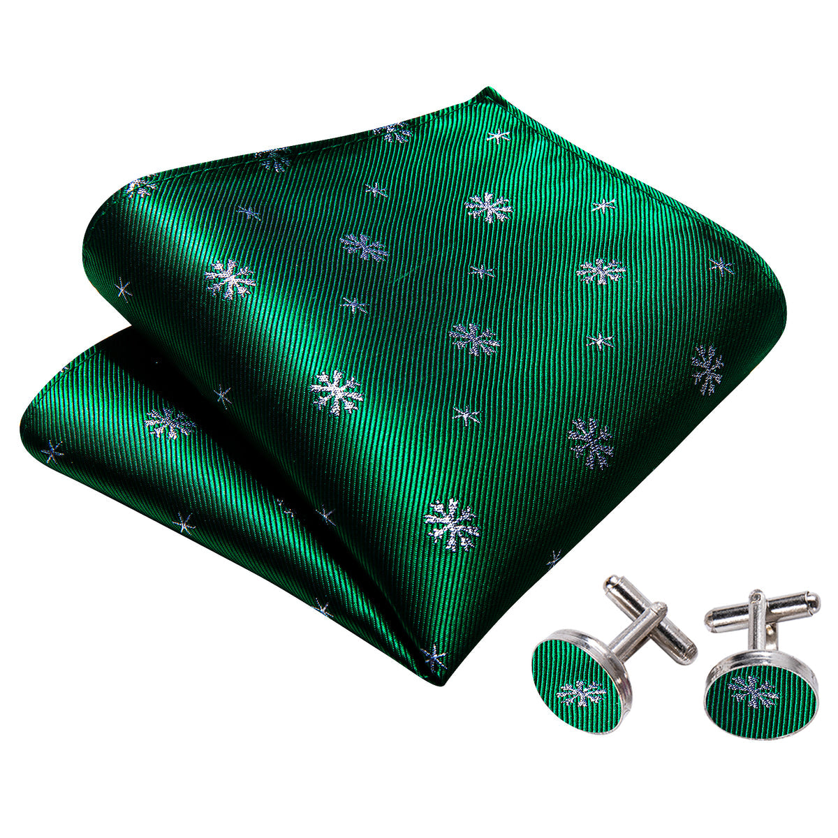 Green & White Snowflake Silk Christmas Bow Tie Set bow ties - Sophisticated Gentlemen