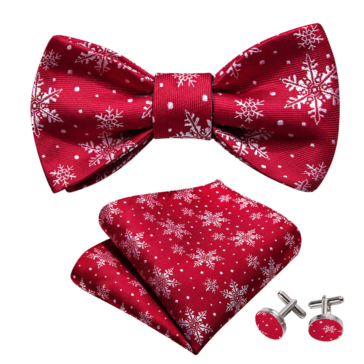 Red White Christmas Fashion Snowflake Silk Bow Tie Set bow ties - Sophisticated Gentlemen