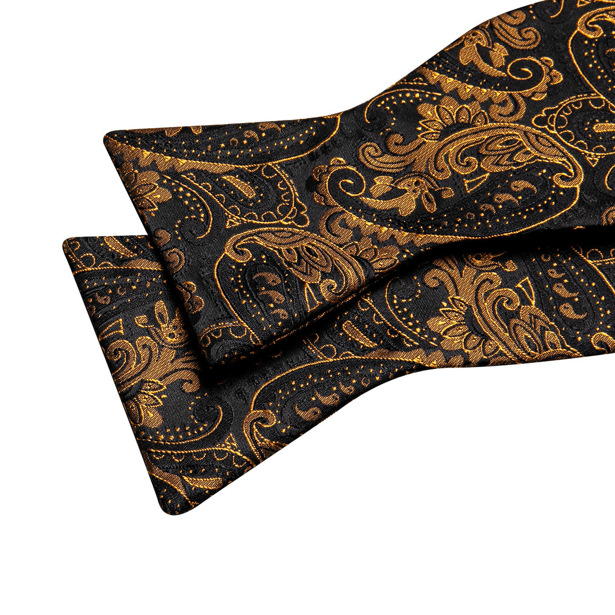 Black Gold Paisley Bow Tie Set bow ties - Sophisticated Gentlemen