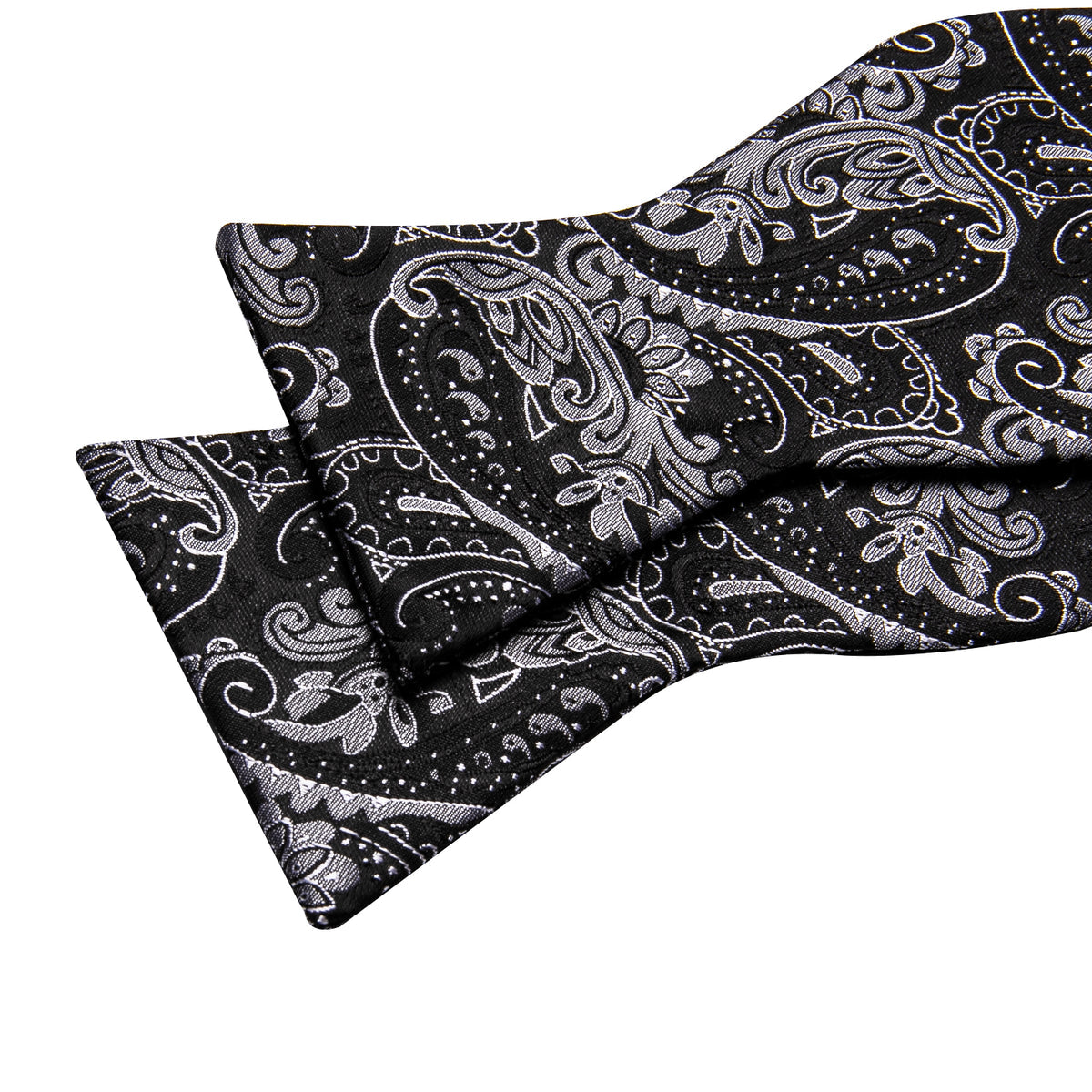 Black Paisley Grey Silk Bow Tie Set bow ties - Sophisticated Gentlemen