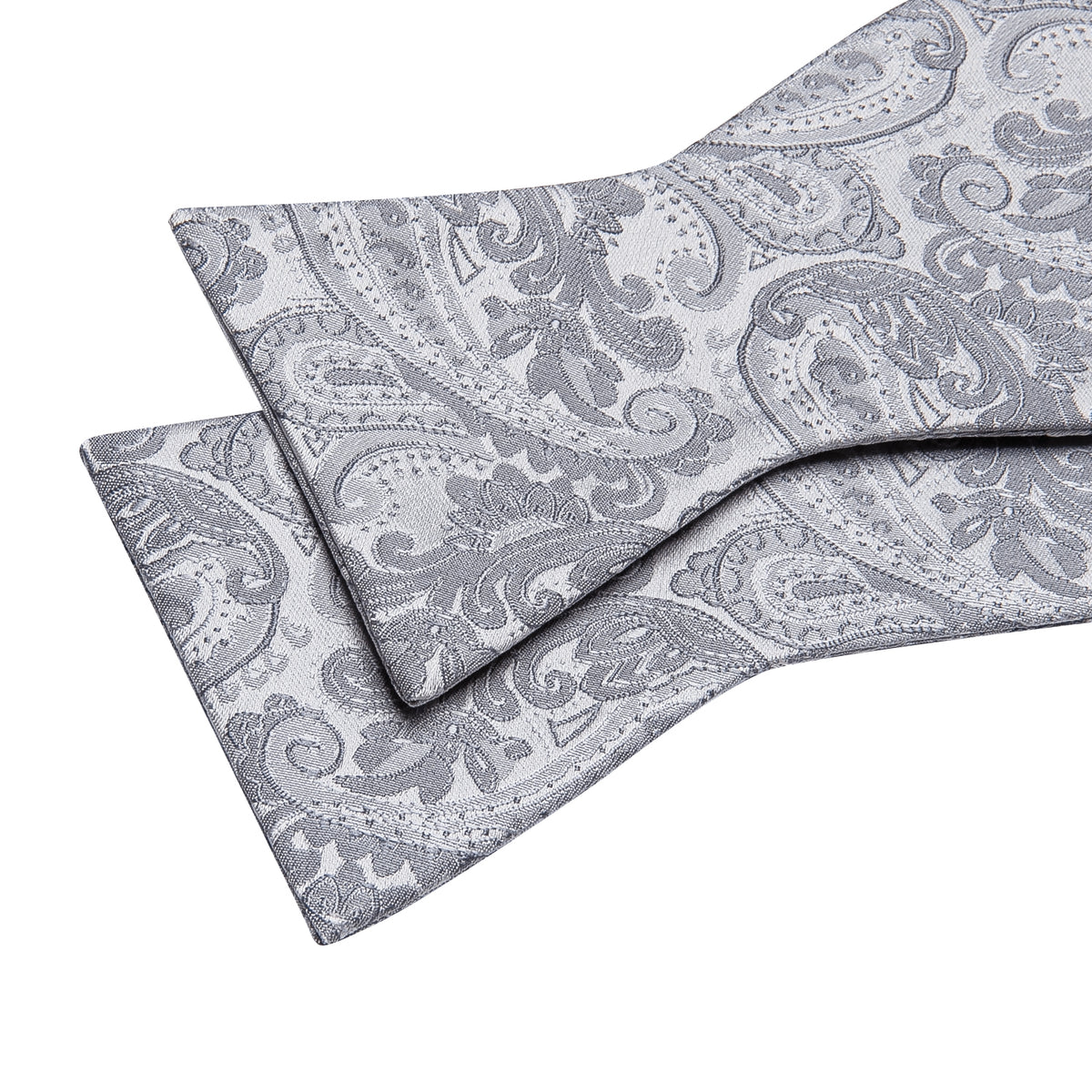 Silver Paisley Solid Bow Tie Set bow ties - Sophisticated Gentlemen