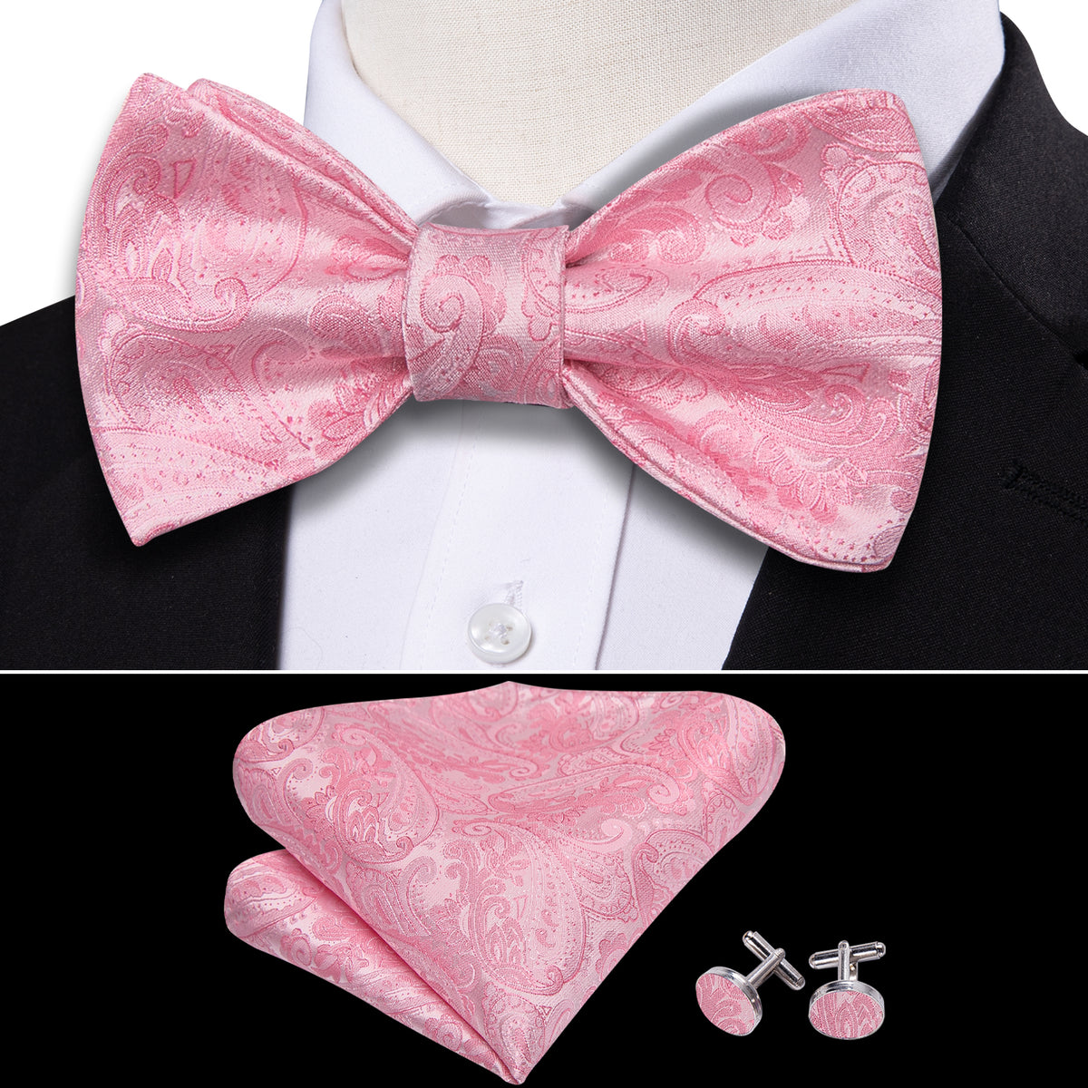 Pink Paisley Bow Tie Set bow ties - Sophisticated Gentlemen
