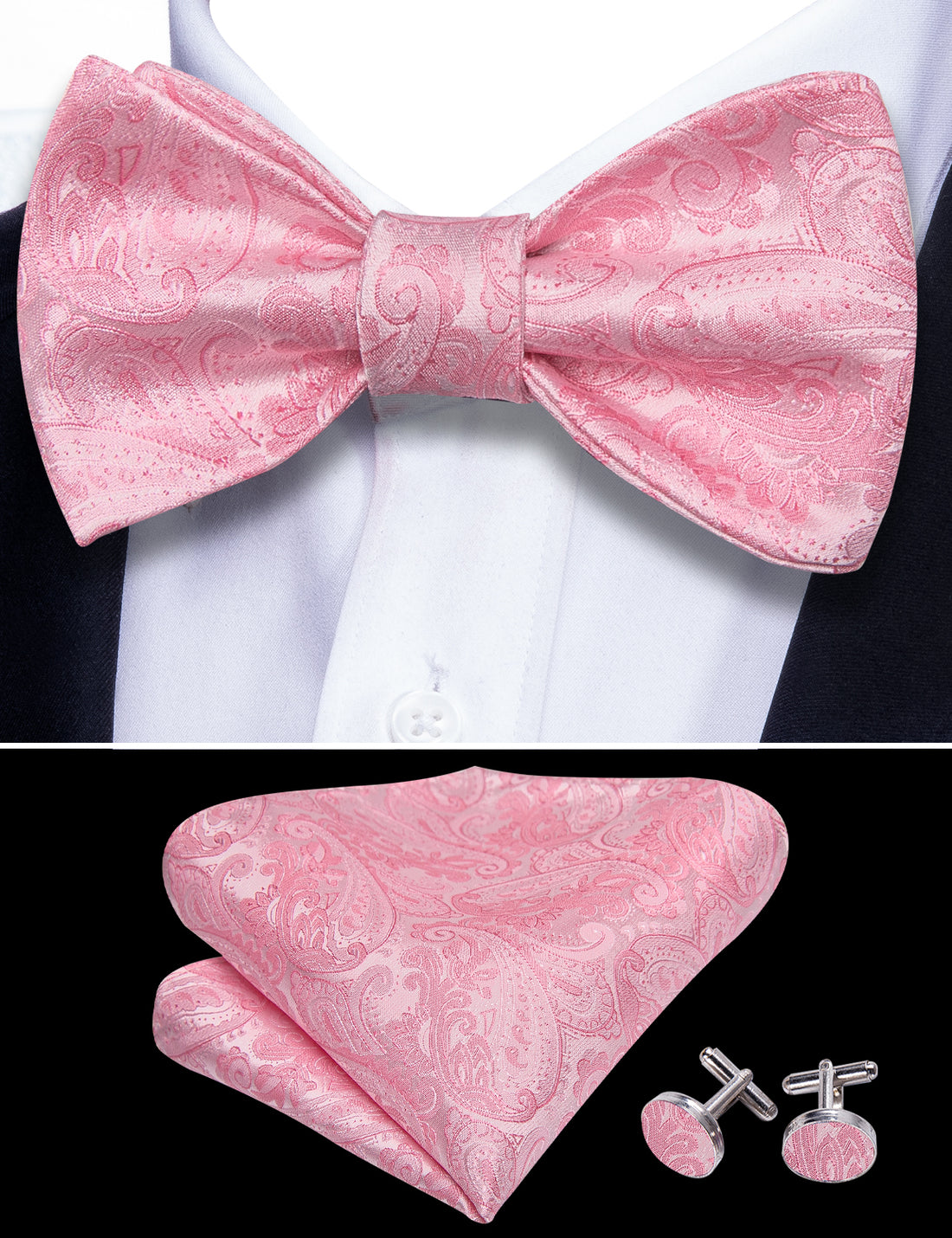 Pink Paisley Bow Tie Set bow ties - Sophisticated Gentlemen
