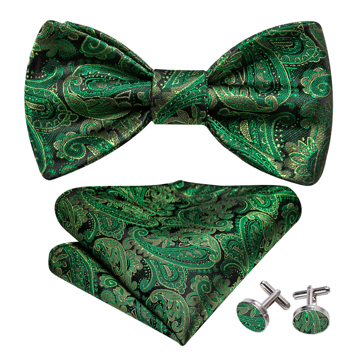 Grass Green Paisley Bow Tie Set bow ties - Sophisticated Gentlemen