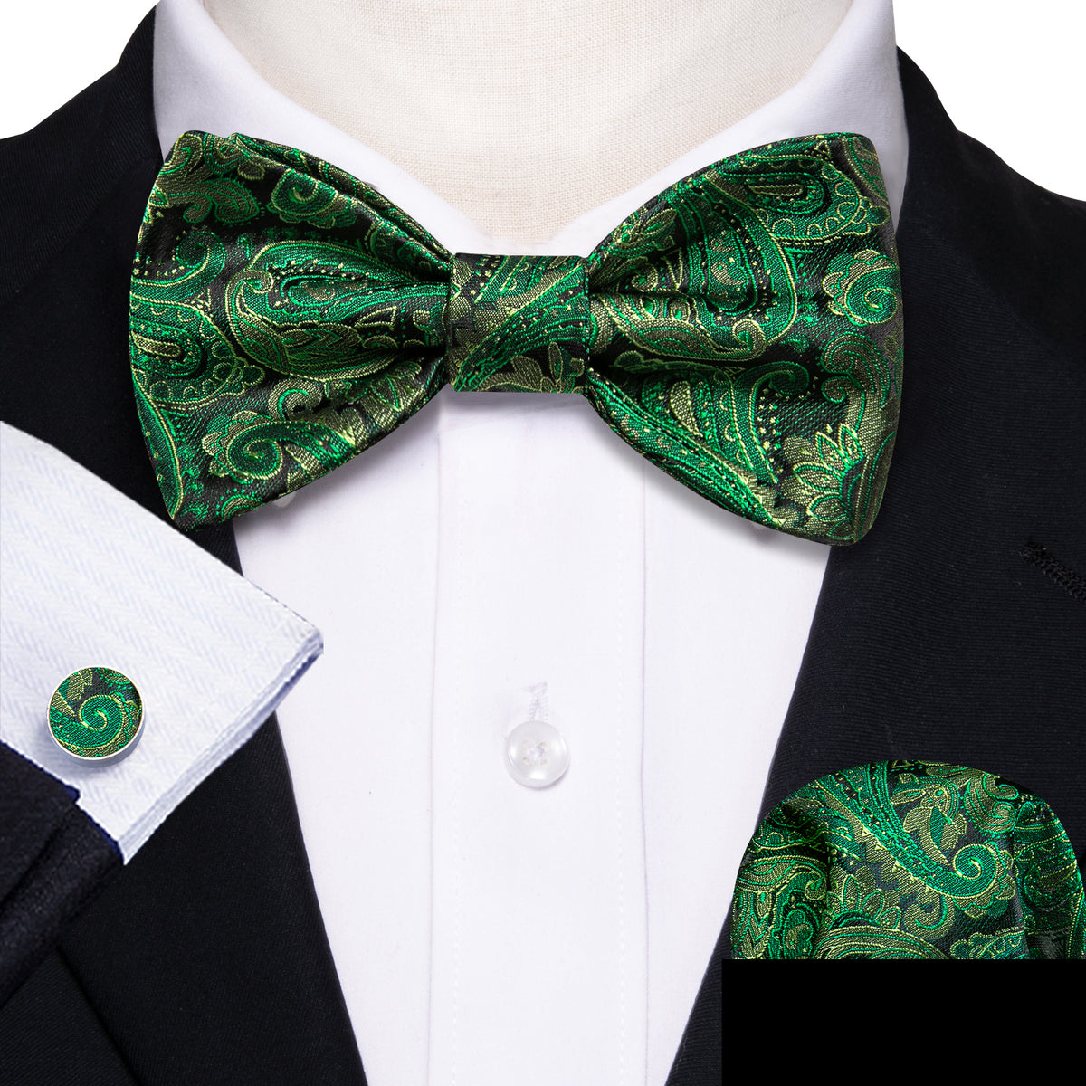 Grass Green Paisley Bow Tie Set bow ties - Sophisticated Gentlemen