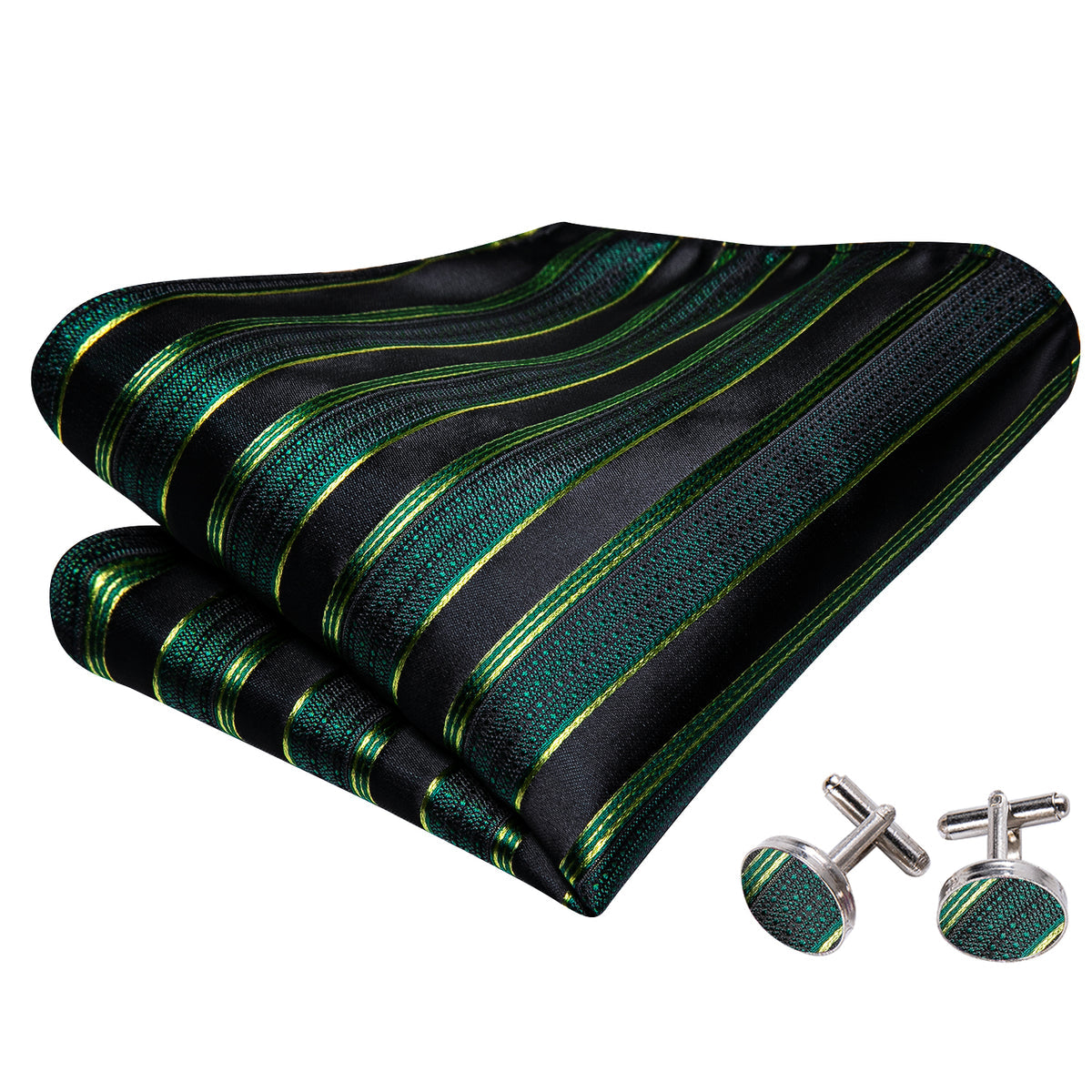 Green Black Striped Bow Tie Set bow ties - Sophisticated Gentlemen