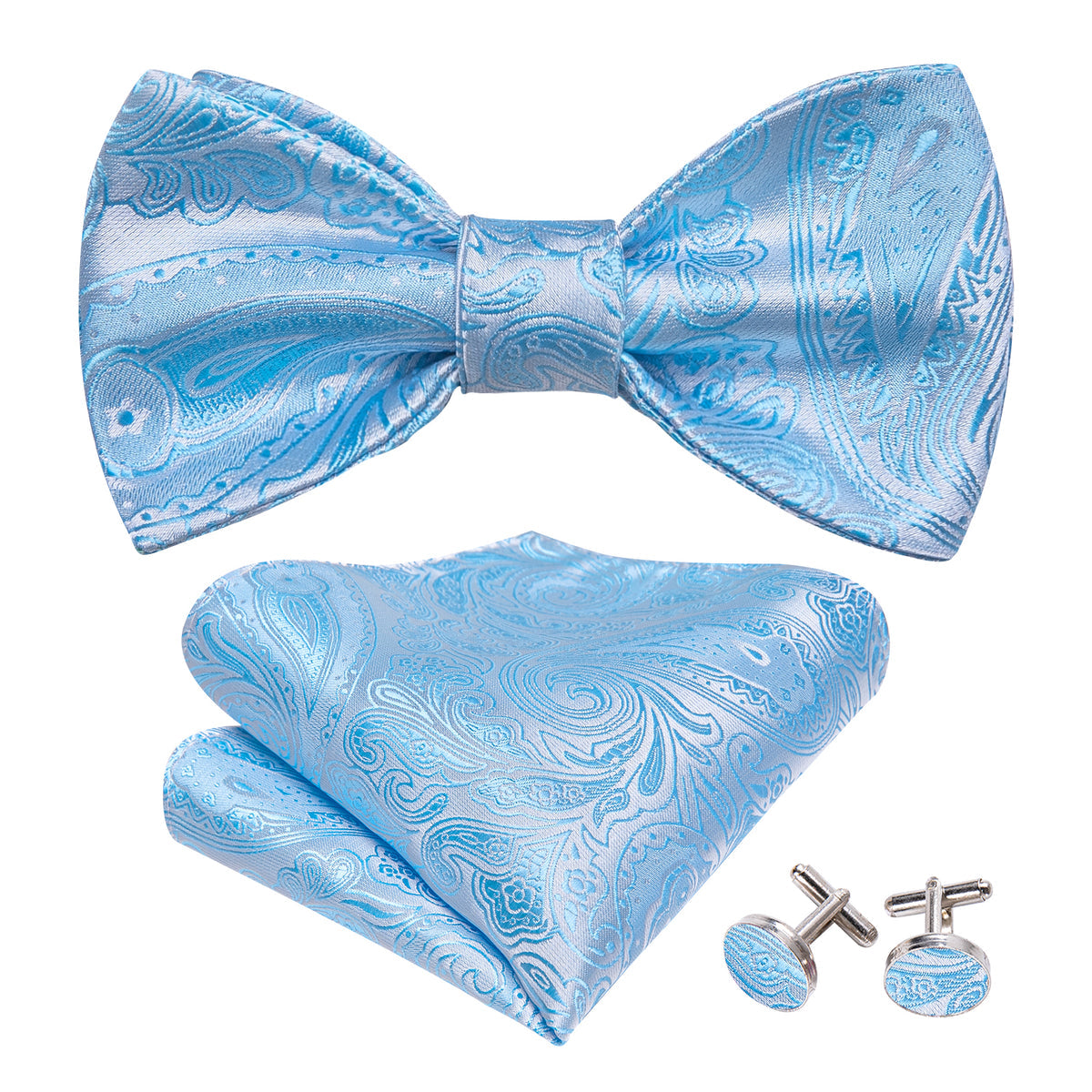 Blue White Paisley Bow Tie Set bow ties - Sophisticated Gentlemen