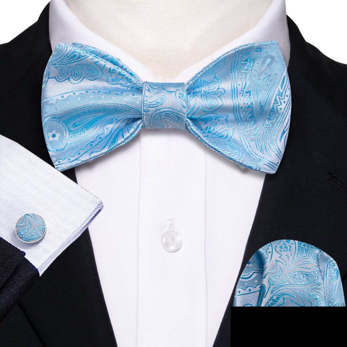Blue White Paisley Bow Tie Set bow ties - Sophisticated Gentlemen
