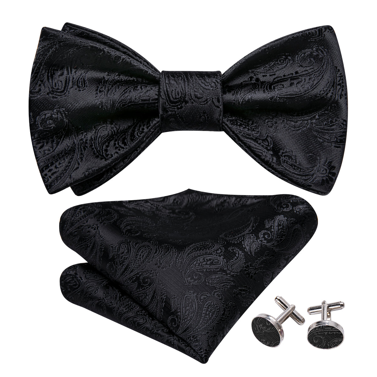 Luxury Black Paisley Bow Tie Set bow ties - Sophisticated Gentlemen