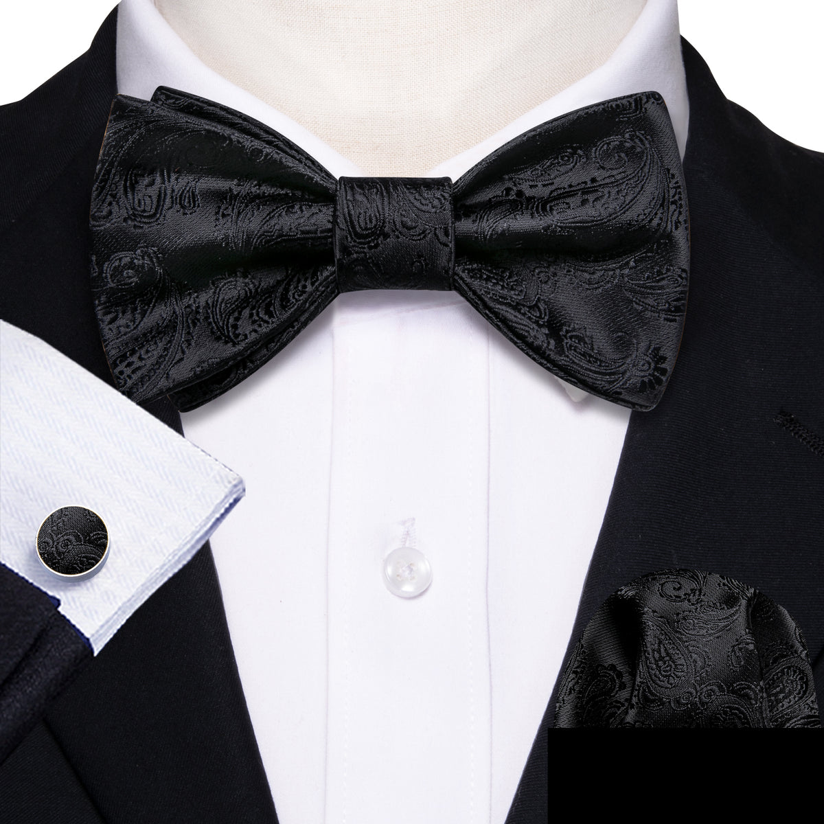 Luxury Black Paisley Bow Tie Set bow ties - Sophisticated Gentlemen