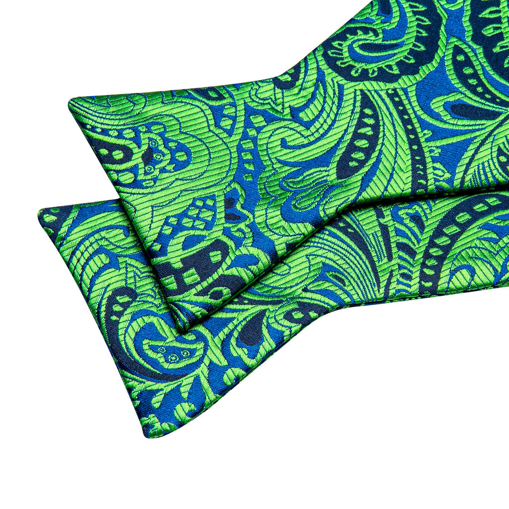 Green Navy Floral Paisley Bow Tie Set bow ties - Sophisticated Gentlemen