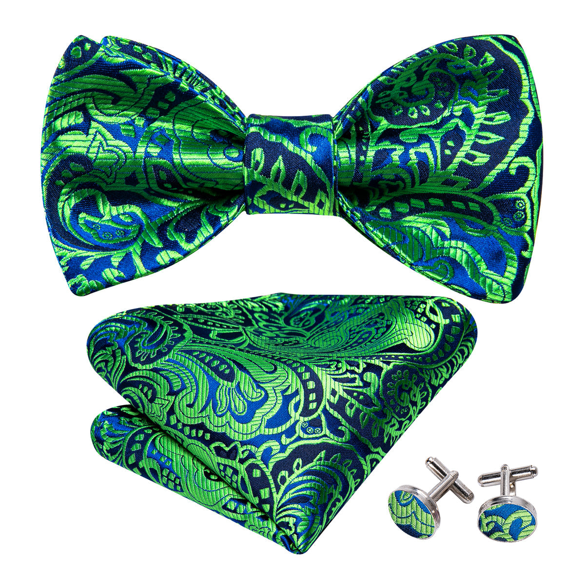 Green Navy Floral Paisley Bow Tie Set bow ties - Sophisticated Gentlemen
