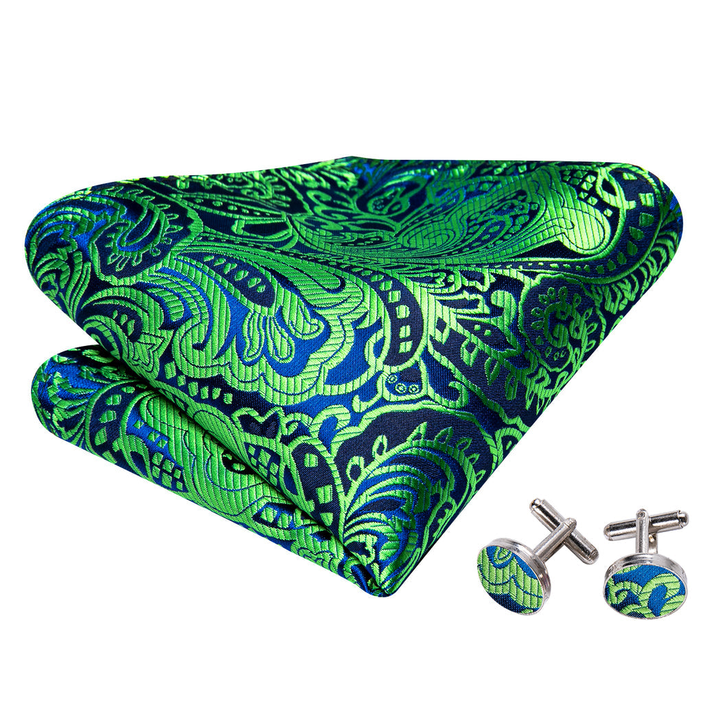 Green Navy Floral Paisley Bow Tie Set bow ties - Sophisticated Gentlemen