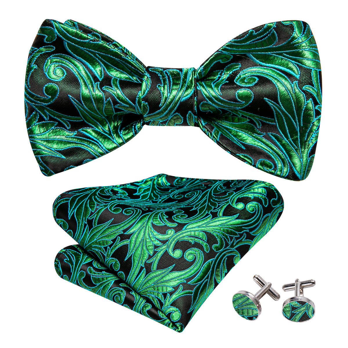 Fashion Green Paisley Bow Tie Set bow ties - Sophisticated Gentlemen