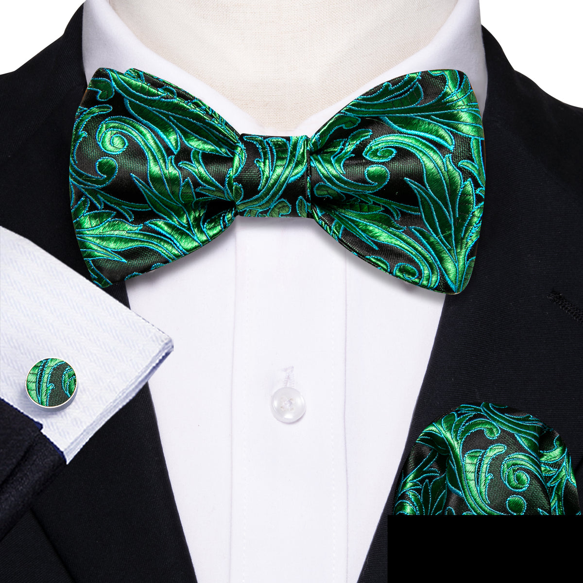 Fashion Green Paisley Bow Tie Set bow ties - Sophisticated Gentlemen