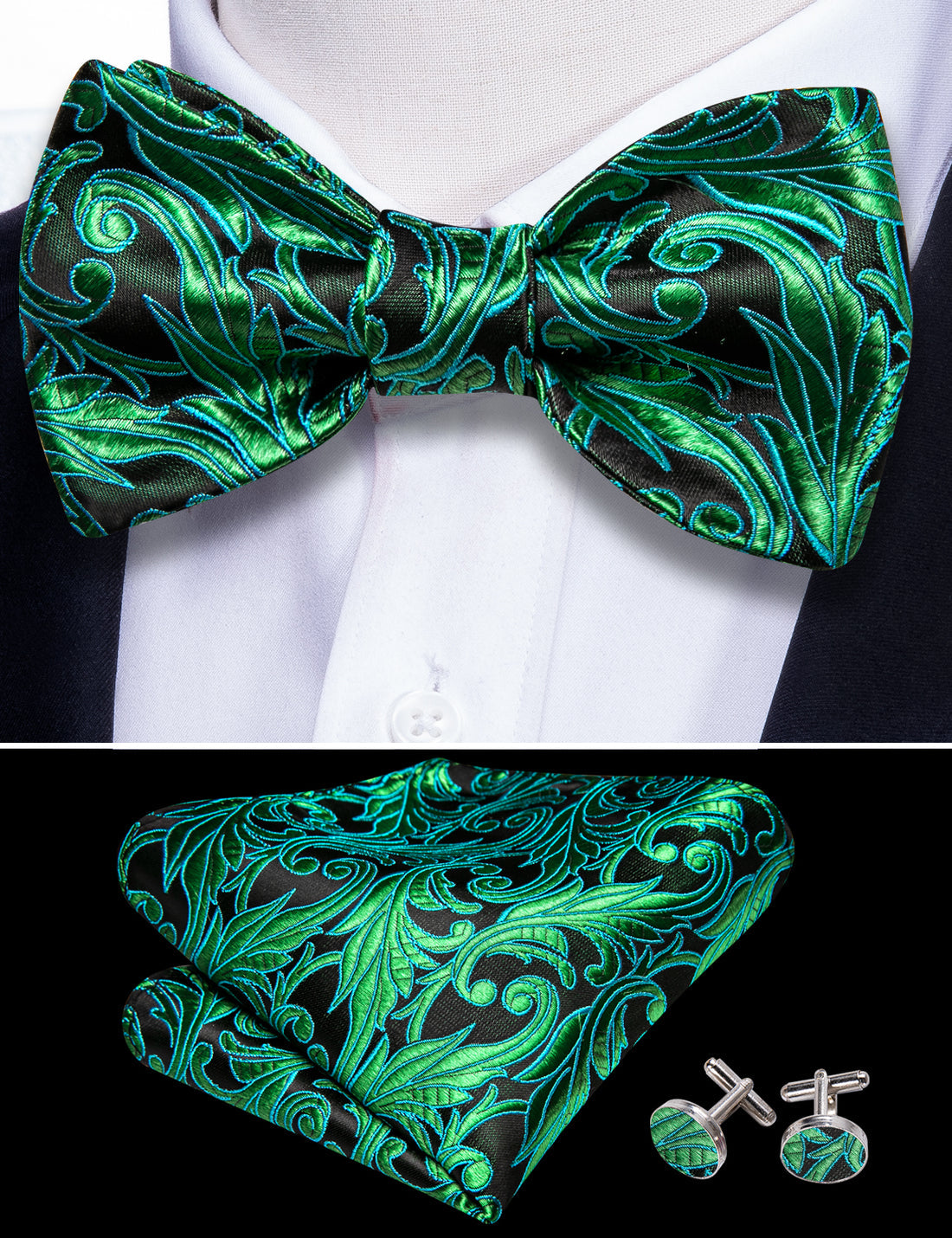 Fashion Green Paisley Bow Tie Set bow ties - Sophisticated Gentlemen
