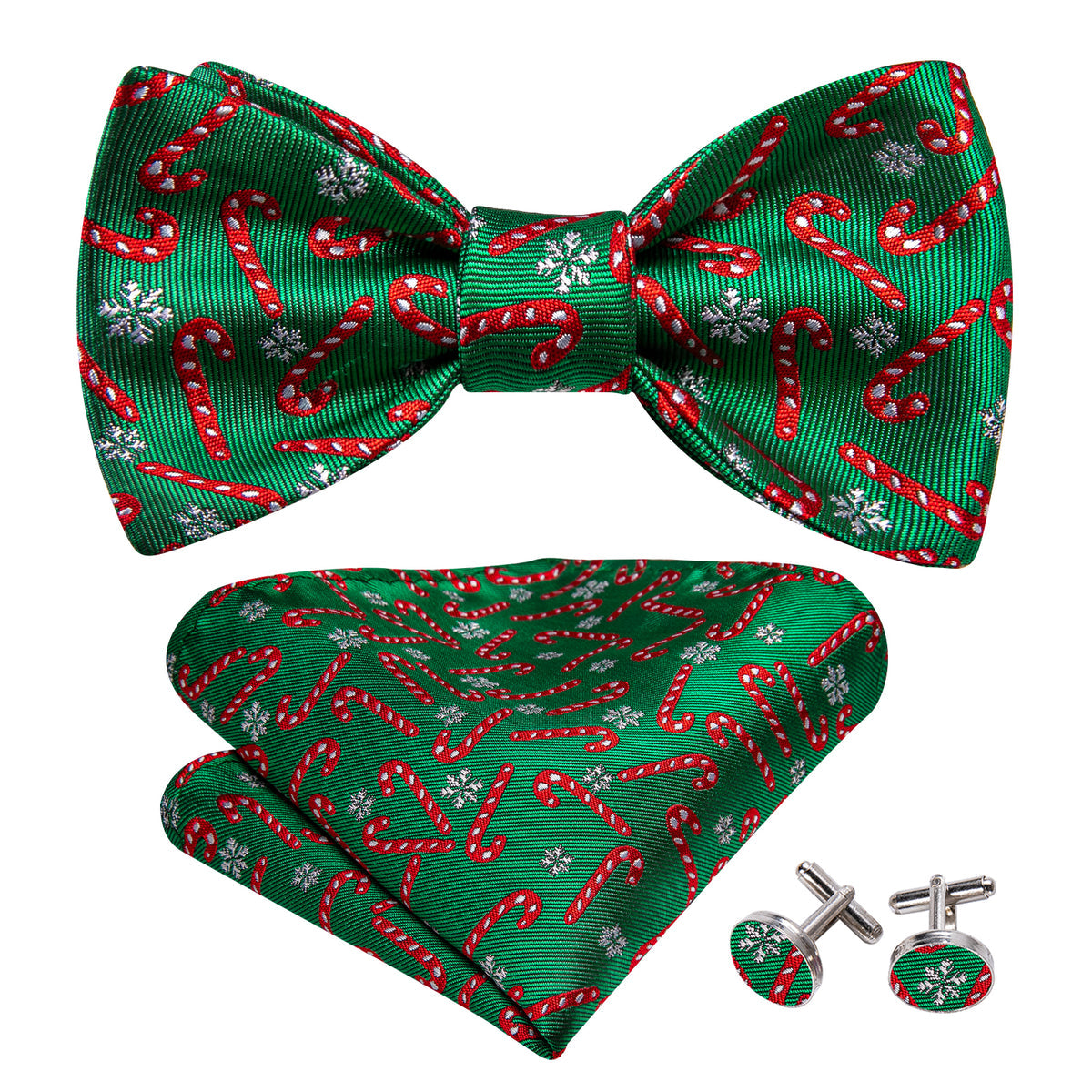 Green Candy Cane Christmas Pattern Bow Tie Set bow ties - Sophisticated Gentlemen