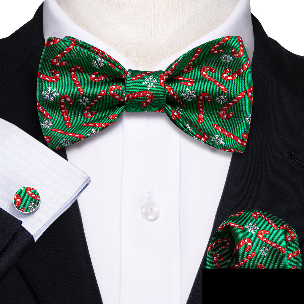Green Candy Cane Christmas Pattern Bow Tie Set bow ties - Sophisticated Gentlemen