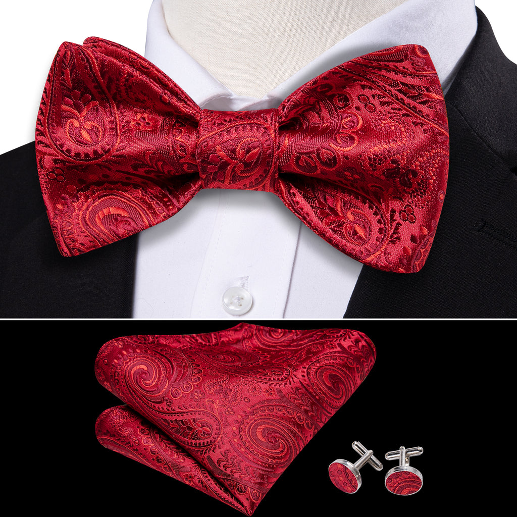 Red Paisley Bow Tie Set bow ties - Sophisticated Gentlemen